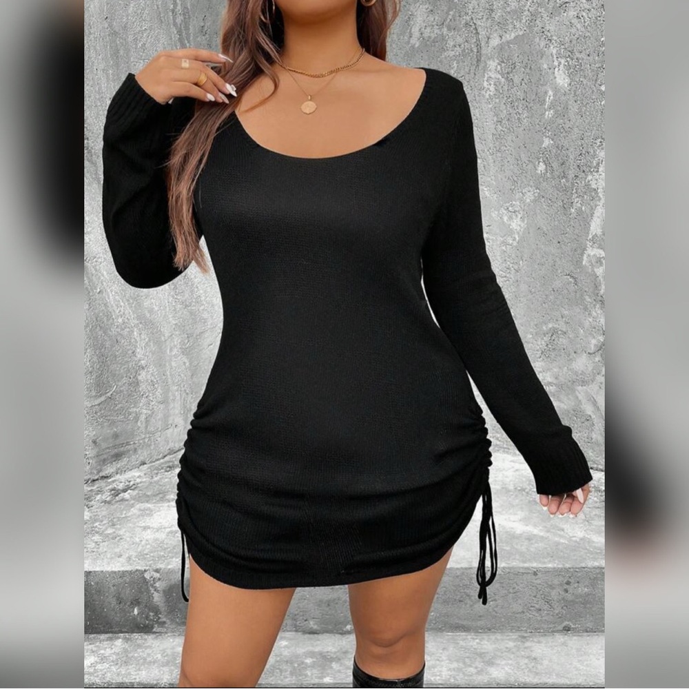 SHEIN Black Long Sleeve Drawstring Dress